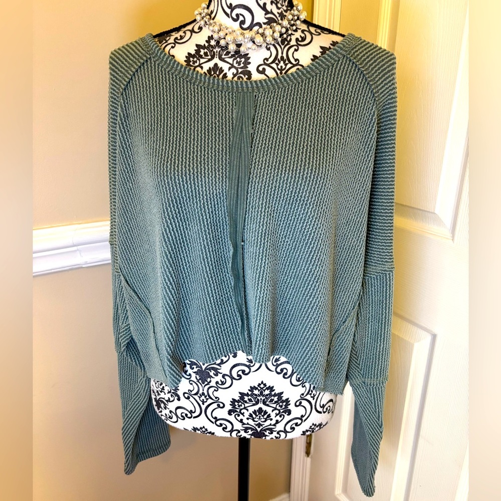 *NWT* Altar'd State Women Medium Green Stretch Waffle Knit Minimalist Boho, XXL